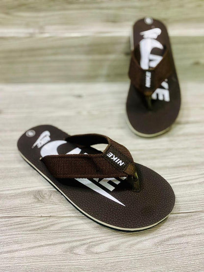 Men's Rubber Slippers Brown White Logo Comfortable