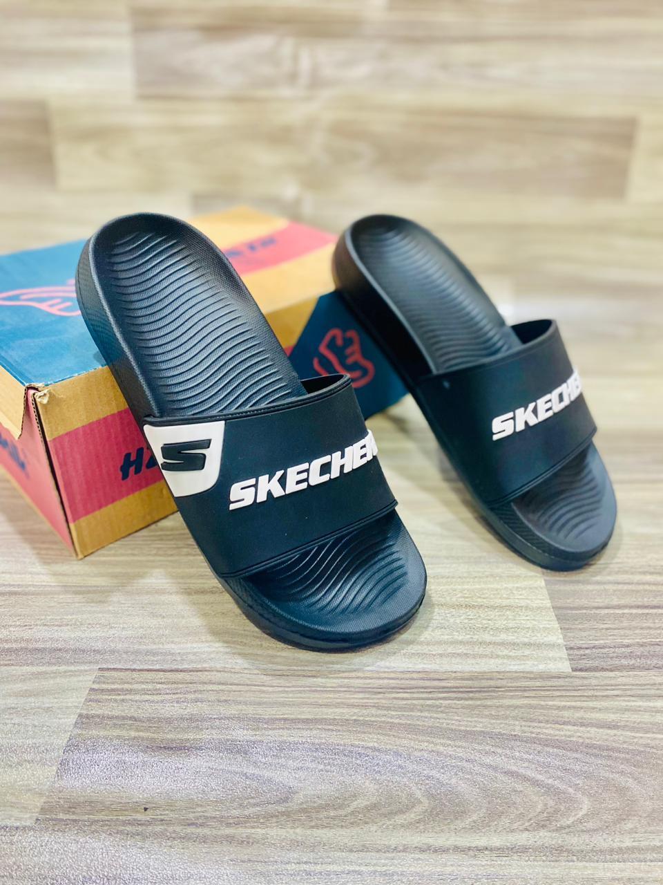 Men Black Rubber Slide Slippers Casual Comfortable Daily Wear
