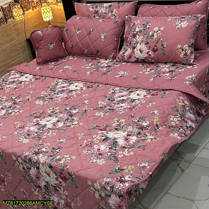7-Piece Cotton Floral Comforter Set Pink Double Bed