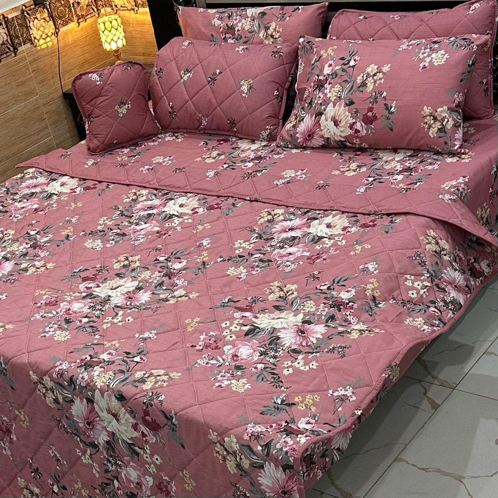 7-Piece Cotton Floral Comforter Set Pink Double Bed