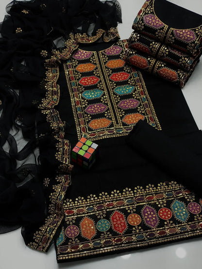 Black Sequin Embroidered 3-Piece Suit for Women