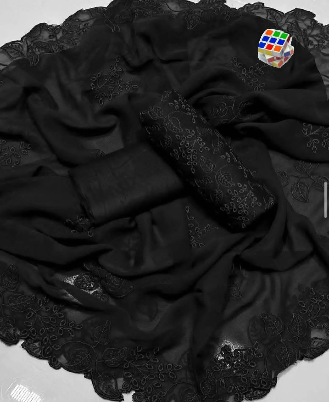 Black Chikankari 3-Piece Women's Suit with Chiffon Dupatta