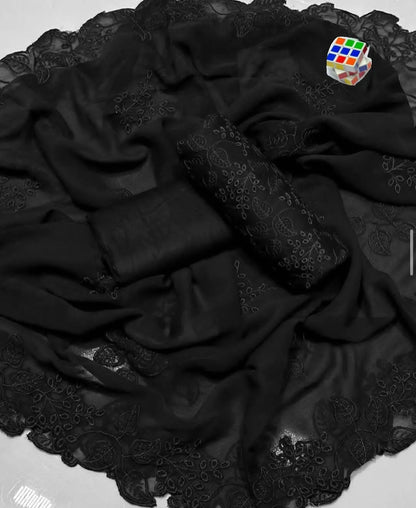 Black Chikankari 3-Piece Women's Suit with Chiffon Dupatta