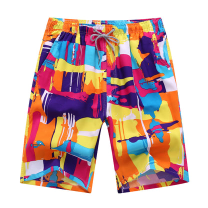 Men Blue Leaf Print Quick-Dry Beach Shorts