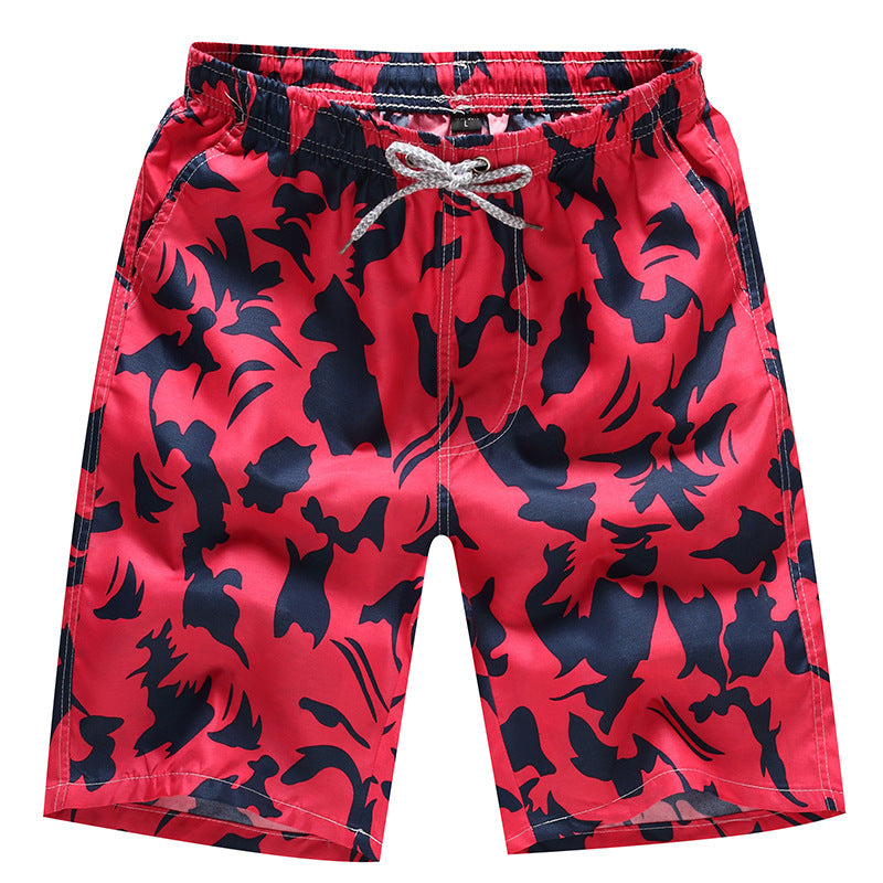 Men Blue Leaf Print Quick-Dry Beach Shorts