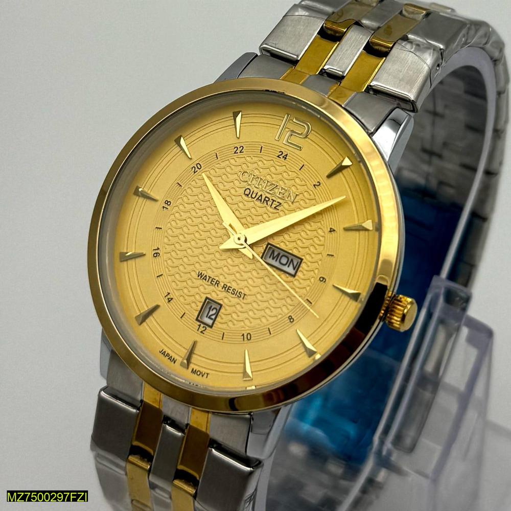 Men's Stainless Steel Watch Gold Accent Water Resistant