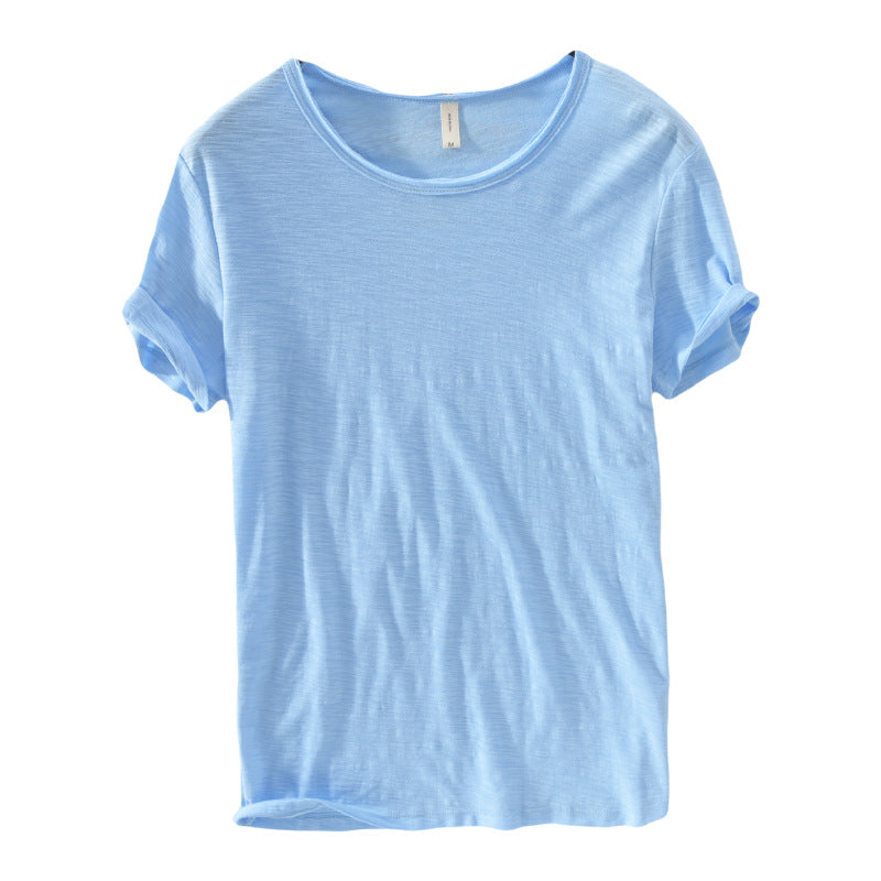 Men Cotton Round Neck T-Shirt Summer Short Sleeve