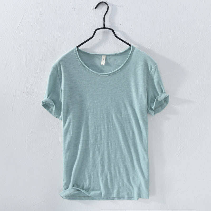 Men Cotton Round Neck T-Shirt Summer Short Sleeve