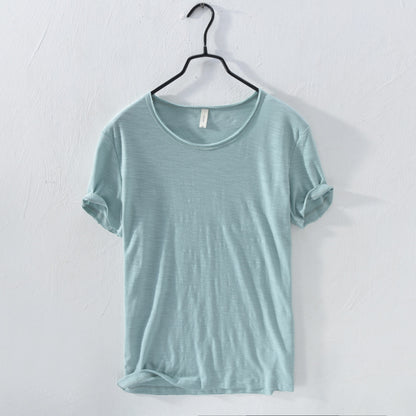 Men Cotton Round Neck T-Shirt Summer Short Sleeve