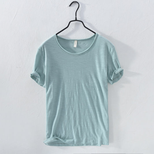 Men Cotton Round Neck T-Shirt Summer Short Sleeve