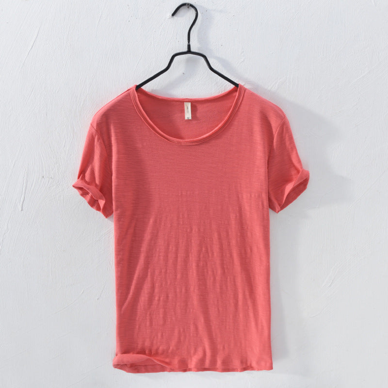 Men Cotton Round Neck T-Shirt Summer Short Sleeve