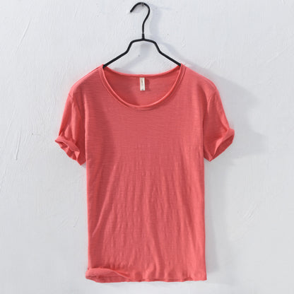 Men Cotton Round Neck T-Shirt Summer Short Sleeve