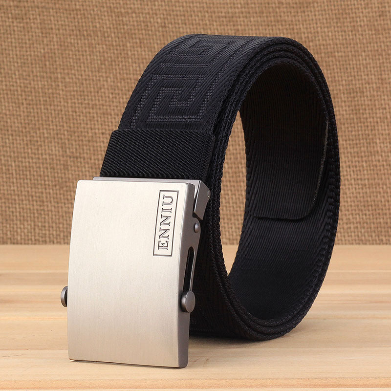 Men Nylon Canvas Belt Korean Buckle Navy Blue