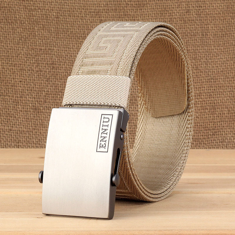 Men Nylon Canvas Belt Korean Buckle Navy Blue