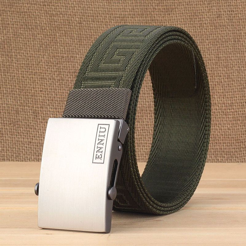 Men Nylon Canvas Belt Korean Buckle Navy Blue