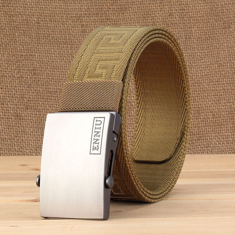 Men Nylon Canvas Belt Korean Buckle Navy Blue
