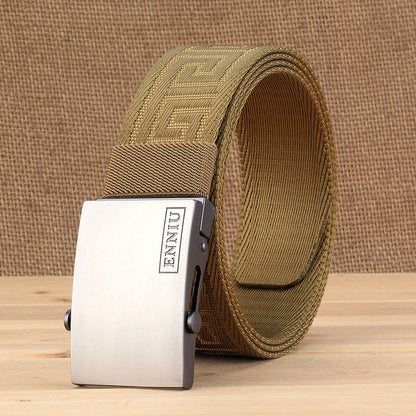 Men Nylon Canvas Belt Korean Buckle Navy Blue