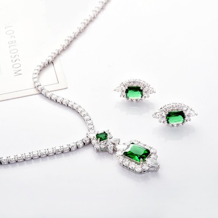 Zircon Necklace & Earrings Set Champagne Gold Bridal Wear