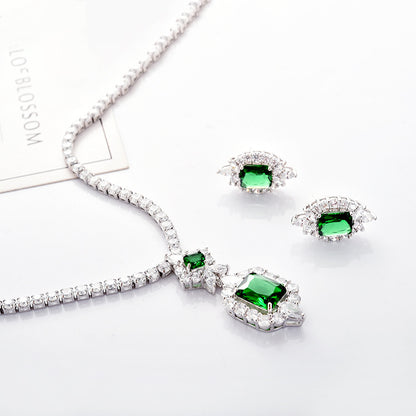 Zircon Necklace & Earrings Set Champagne Gold Bridal Wear