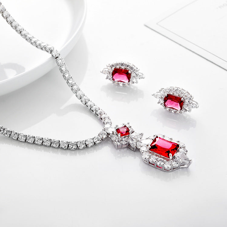 Zircon Necklace & Earrings Set Champagne Gold Bridal Wear