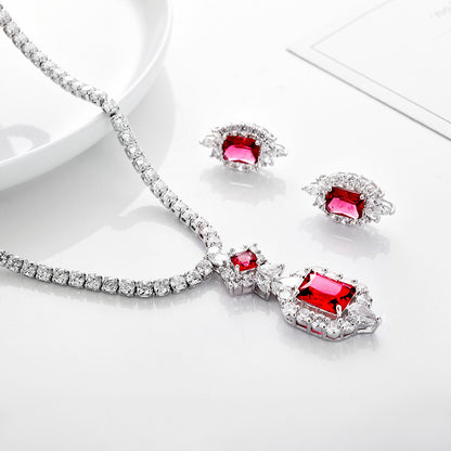 Zircon Necklace & Earrings Set Champagne Gold Bridal Wear