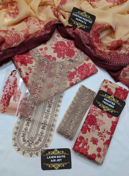 Maria B. Unstitched Lawn Suit Red Floral 2026