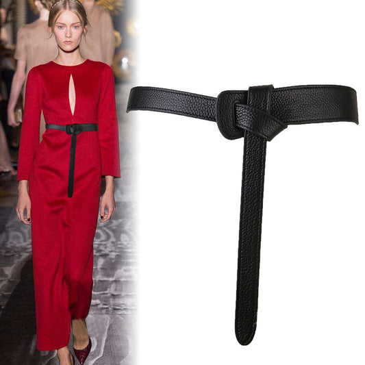 Women Leather Belt with Knot Design for Dresses