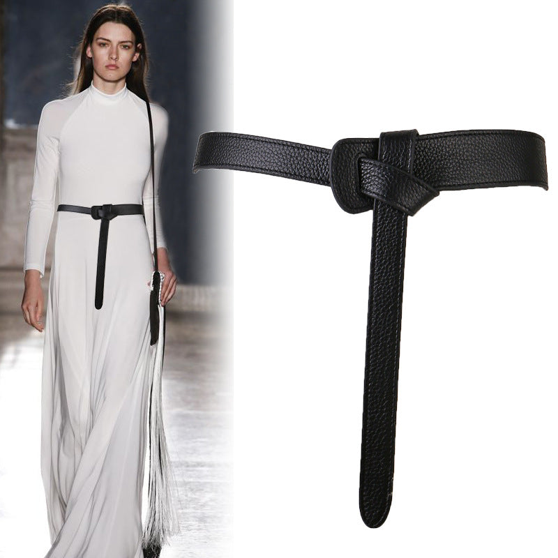 Women Leather Belt with Knot Design for Dresses