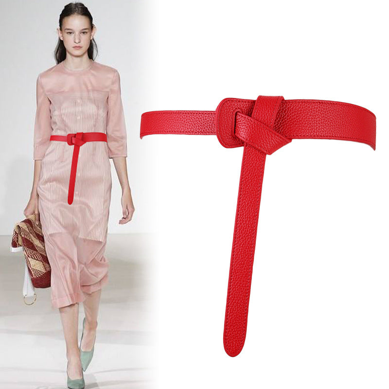 Women Leather Belt with Knot Design for Dresses