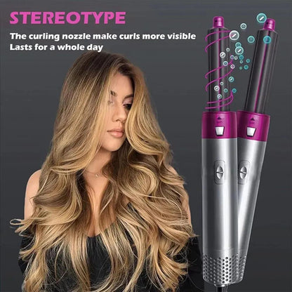 5-in-1 Hair Curler & Straightener Pink Silver ABS