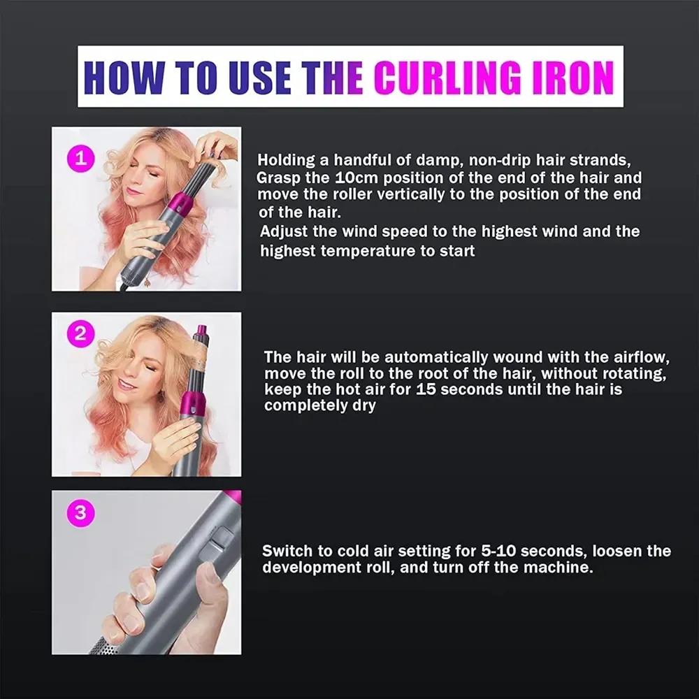 5-in-1 Hair Curler & Straightener Pink Silver ABS