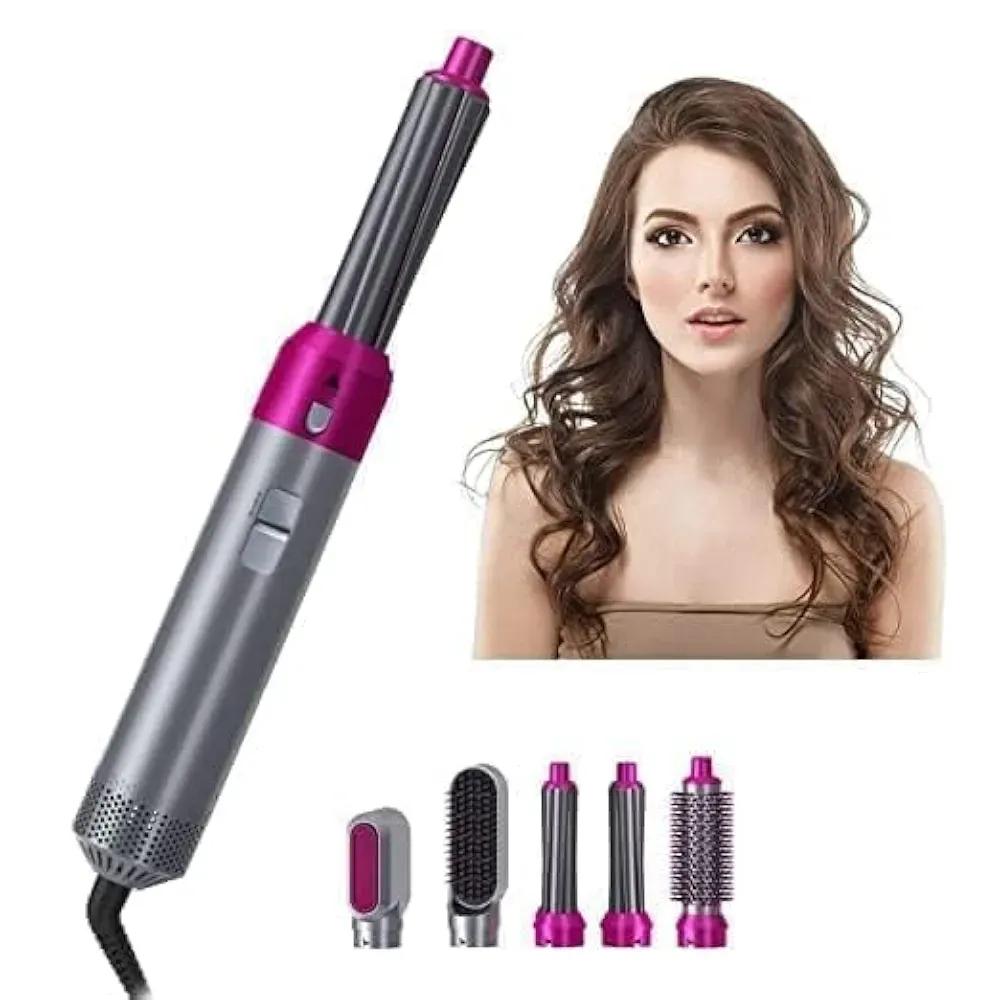 5-in-1 Hair Curler & Straightener Pink Silver ABS