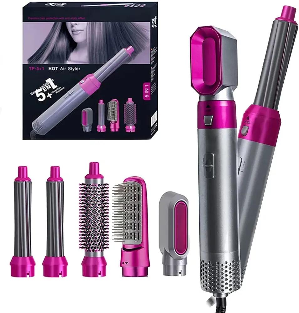 5-in-1 Hair Curler & Straightener Pink Silver ABS