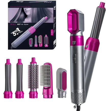 5-in-1 Hair Curler & Straightener Pink Silver ABS