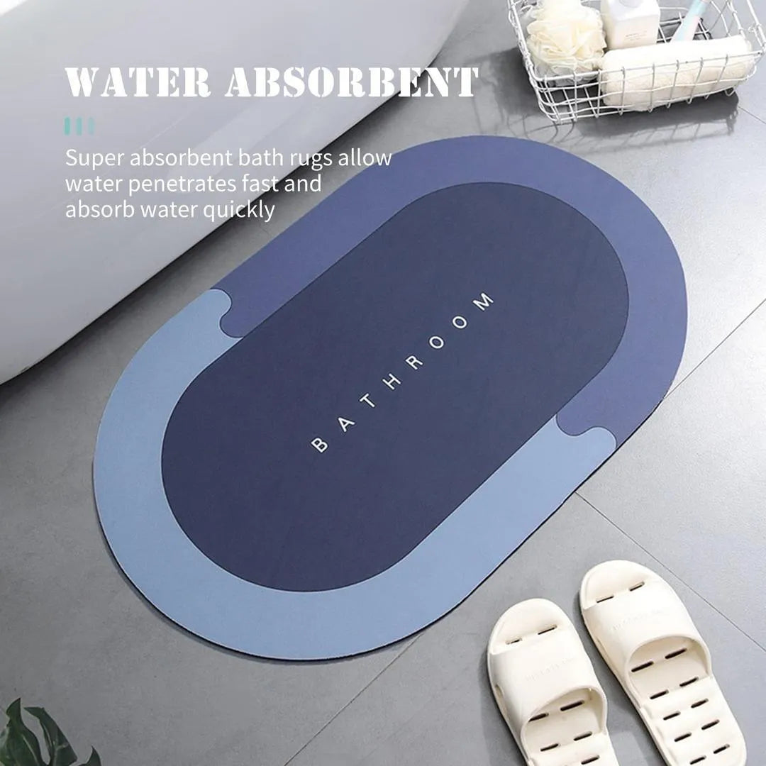 Water Absorbent Bathroom Floor Mat Blue Black Plastic