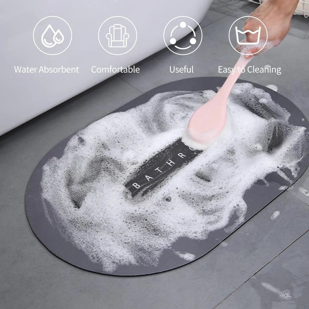 Water Absorbent Bathroom Floor Mat Blue Black Plastic