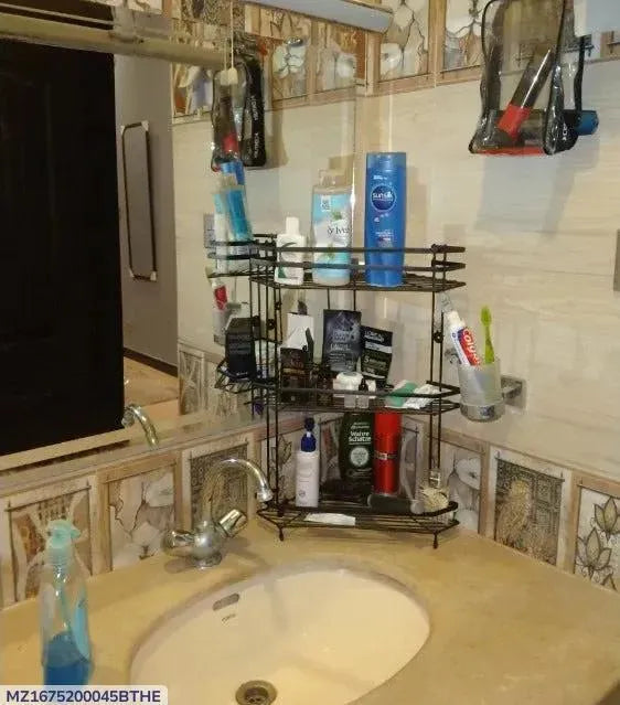 Black Stainless Steel Bathroom Organizer Multi-Tier Wall Mount