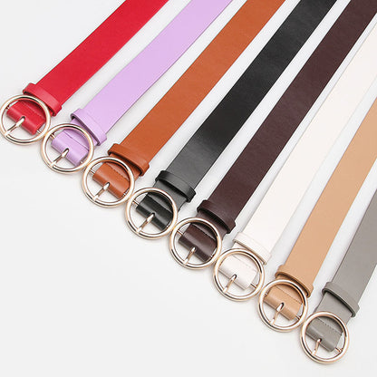 Women Round Buckle Jeans Belt Multi Color Casual