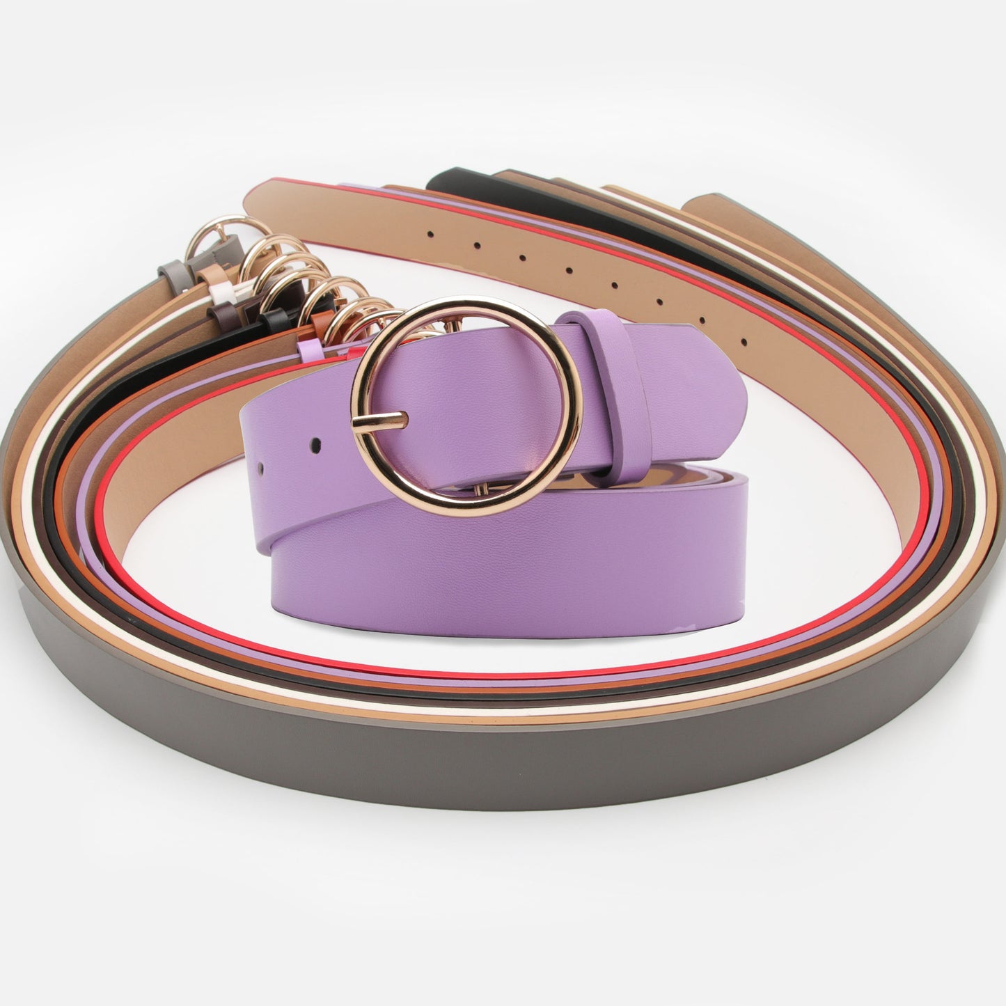 Women Round Buckle Jeans Belt Multi Color Casual