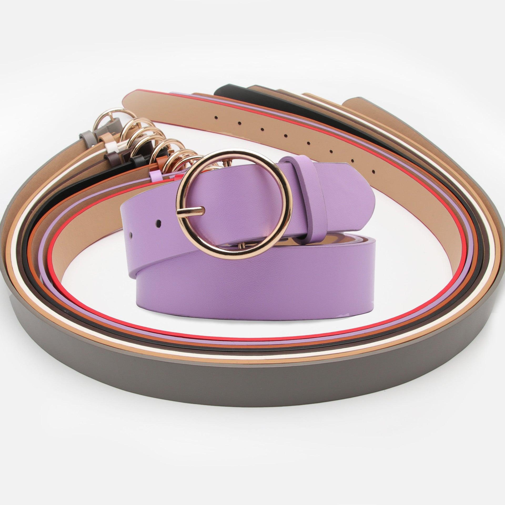 Women Round Buckle Jeans Belt Multi Color Casual