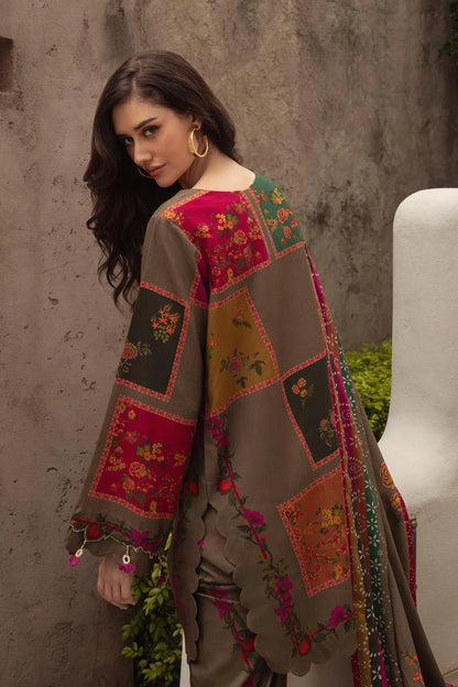3-Piece Printed Lawn Suit Brown Floral Eid Wear