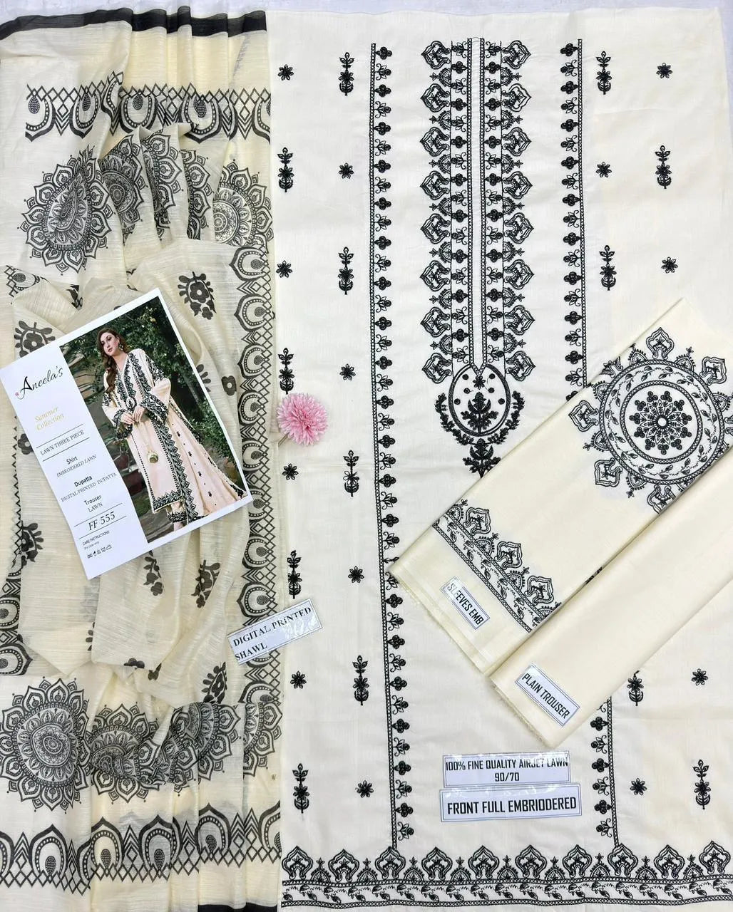 Anella's Summer Lawn 3 Pcs Off White Embroidered Suit FF555