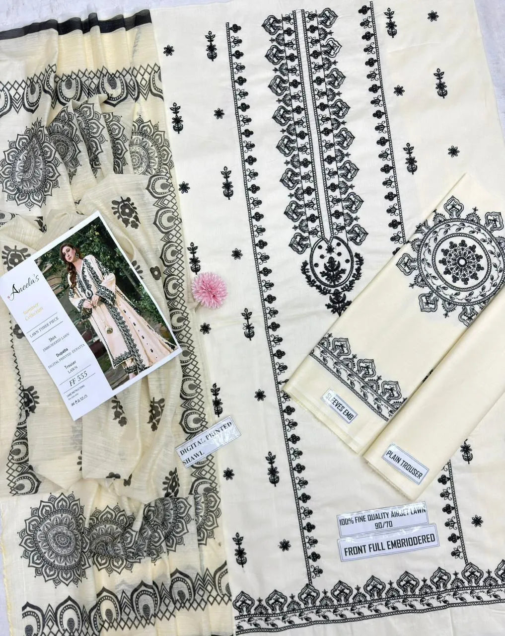 Anella's Summer Lawn 3 Pcs Off White Embroidered Suit FF555