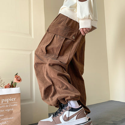 Men Corduroy Pants M-Green Loose Fit Autumn