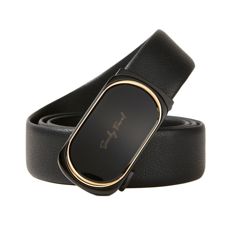 Men Black Leather Automatic Buckle Belt Business Casual