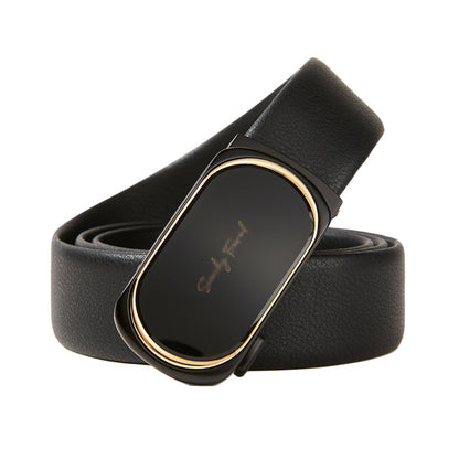 Men Black Leather Automatic Buckle Belt Business Casual