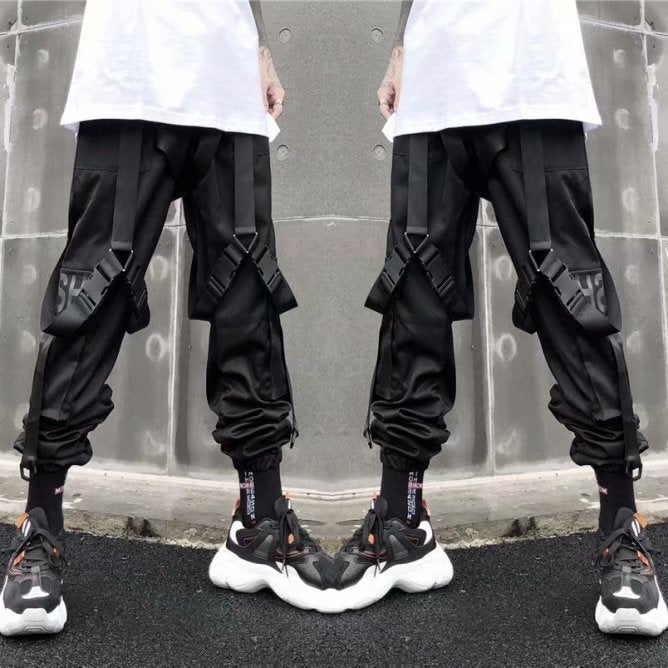 Men Black Loose Hip-Hop Crock Pants