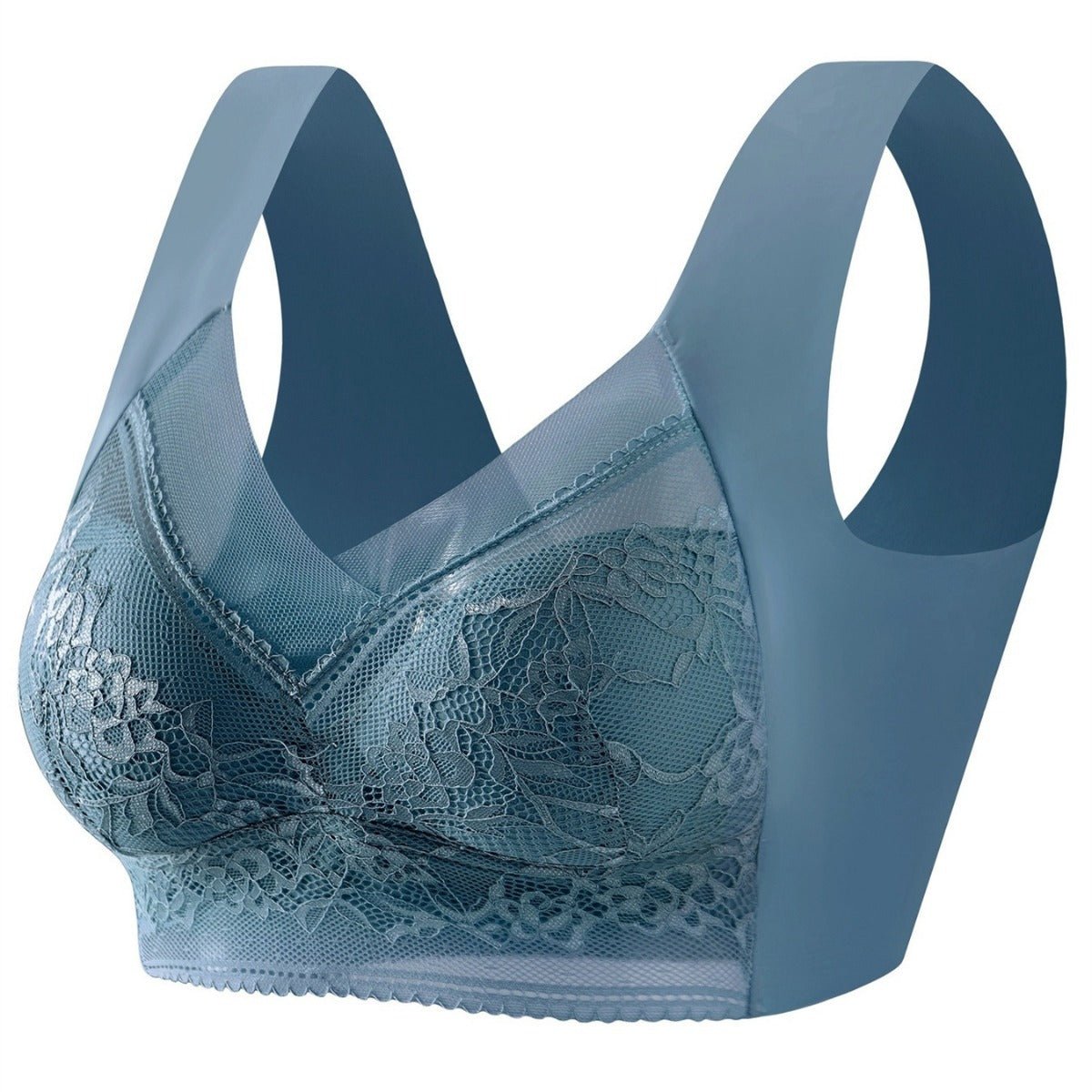 Lace V-Strap Bra for Pakistani Women, Blue, Seamless, High Elasticity