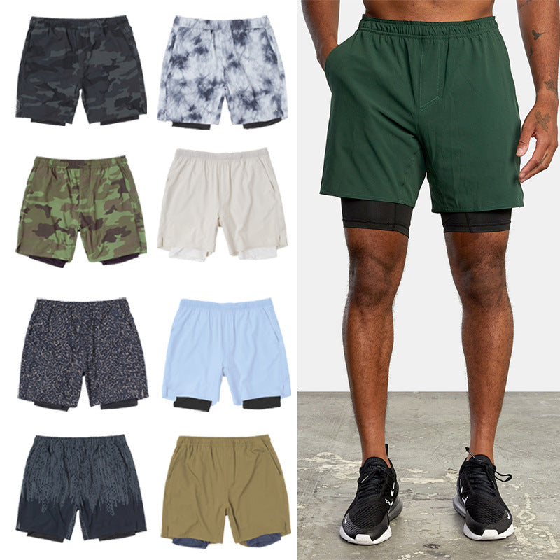 Men Double Layer Quick Dry Running Shorts Summer Breathable Lightweight