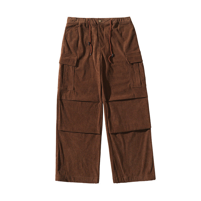 Men Corduroy Pants M-Green Loose Fit Autumn